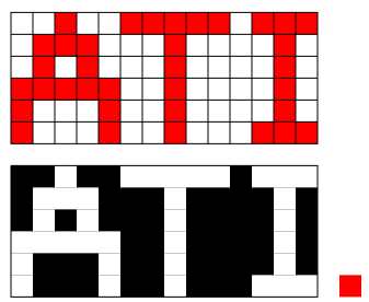 Red text is created from a single red pixel and a mask.
